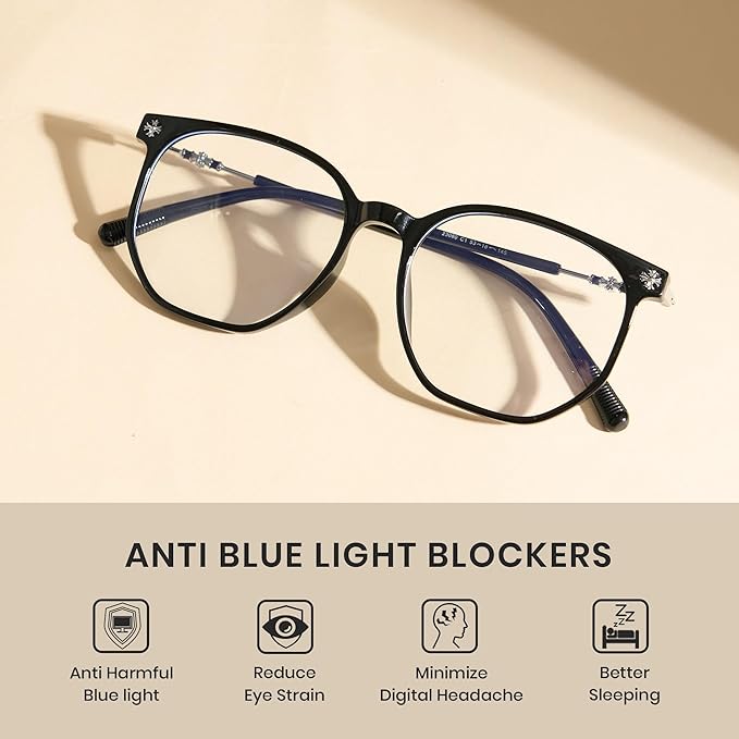 Cyxus Retro Blue Light Glasses Men - Square TR90 Metal Blowline Frame Stylish Trendy for Computer Daily Work 8252