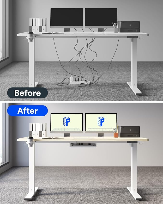 FLEXISPOT 71" x 32" Office Standing Desk, Height Adjustable Sit-Stand Desk, Quiet & Stable, with Cable Management & Cup Holder, for Commercial Use, White Wood Grain Top (2 Packages)