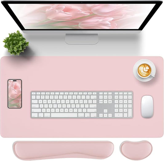 Desk Pad and Keyboard Wrist Rest, 3in1 Mousepad + Keyboard Wrist Rest+Mouse Wrist Rest for Home Office Table Computer Cover. (31.5×15.7,Pink)