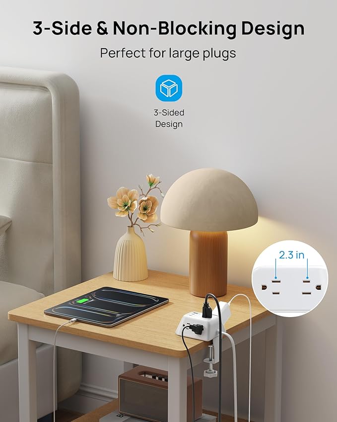TROND USB C PD 20W Desk Clamp Power Strip, Surge Protector with 5 AC Outlets, 2 USB C Charging Station, Fit 1.97in Tabletop Edge Thick, 10ft Extension Cord for Home Office Accessories, White