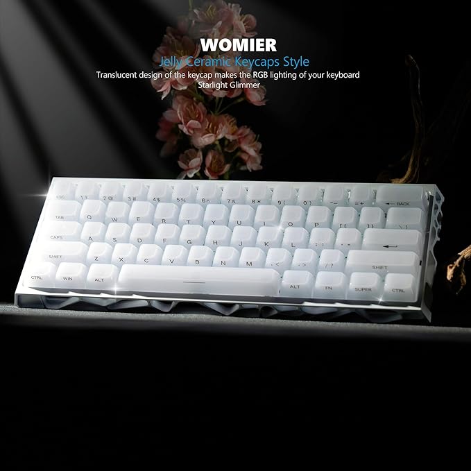 Womier Keyboard Keycaps Jelly - Ceramic Keycaps Style, Clear White Key Cap, Transparent Side Printed Custom 60 65 75 100 Percent for Cherry MX, Outemu, Gateron Mechanical Keyboards(MDA Profile)