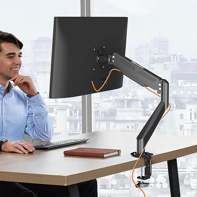 Bracwiser Monitor Mount 17-35 Inch Adjustable Gas Spring Desk Mount Stand Hold up to 24.25lbs with Clamp/Grommet Mounting Base (MD82)