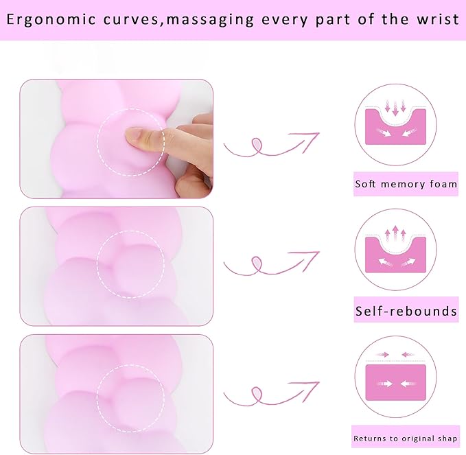 OUEST Cloud Wrist Rest Keyboard and Mouse Pad with Cute Ergonomic Memory Foam Non-Slip PU Base for Computer Mac Laptop Office Gaming-Blue/Pink/Purple
