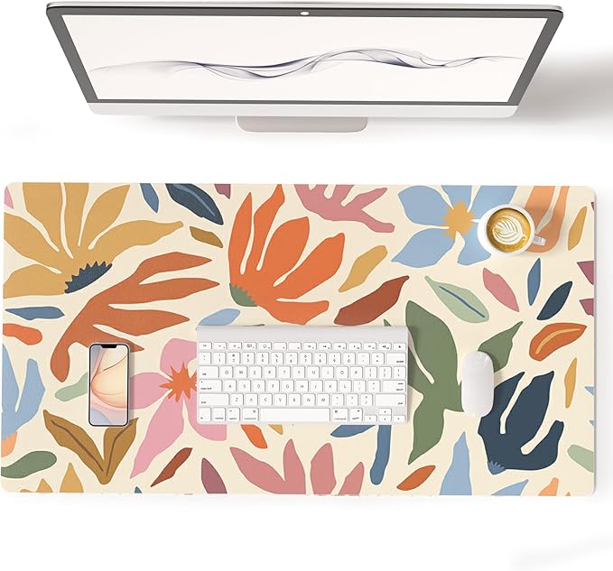 Colorful Star Abstract Floral Large Mouse Pad, Waterproof Office Desk Mat, Non-Slip Gaming Mouse Pad, XXL PC Laptop Protector Pads, PU Leather Desk Writing Pads for Office Home, 31.5" x 15.7"