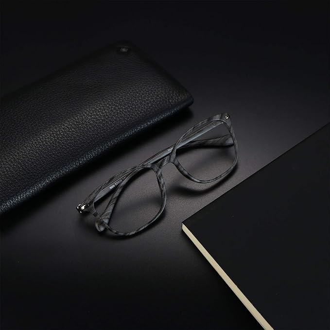 VisionGlobal Blue Light Blocking Glasses for Women Men, Stylish Square Frame (Wood, No Magnification)