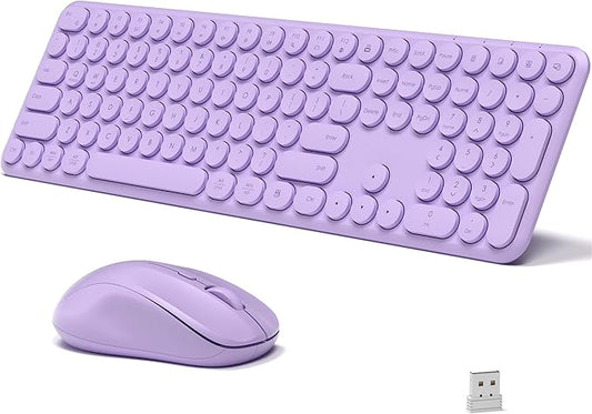 Wireless Keyboard and Mouse Combo, 110 Round Quiet Keys, Adjustable Optical Mouse, Share 1xUSB Receiver, Power Switch, for Windows Mac(Purple)