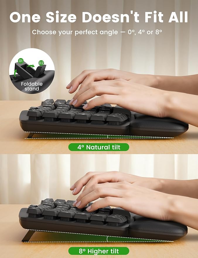 Wireless Keyboard and Mouse Combo, 30dB Quiet Ergonomic Wave Keyboard Set with Soft Leather Palm Rest, Dual-System Switch for Windows/Mac, Ideal for Business Teams Home Office - SABLUTE MA41