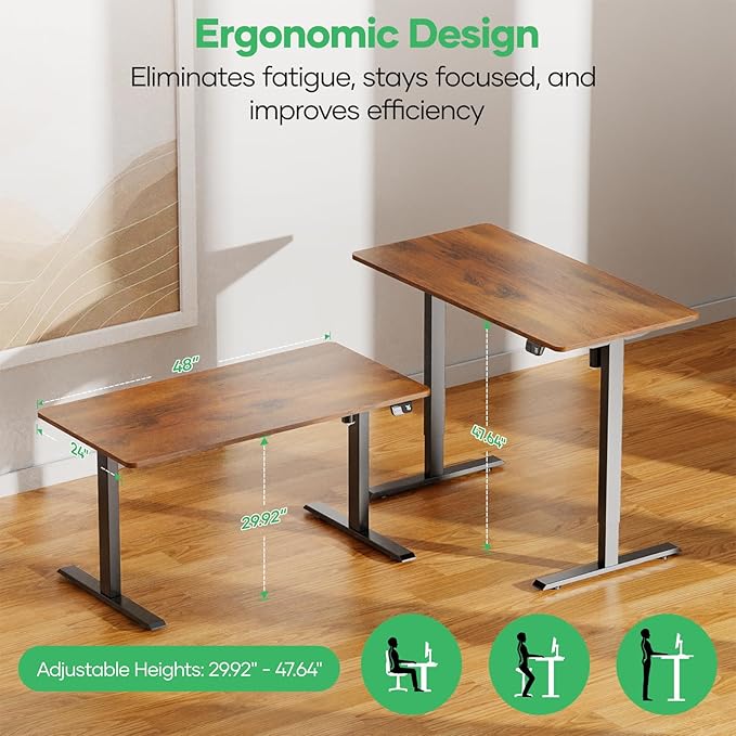 Crenova Electric Standing Desk,Height Adjustable Computer Home Office Stand Up Desk,48 x 24 Inches Whole-Piece Sit Stand Studying Gaming Table(Vintage Brown)