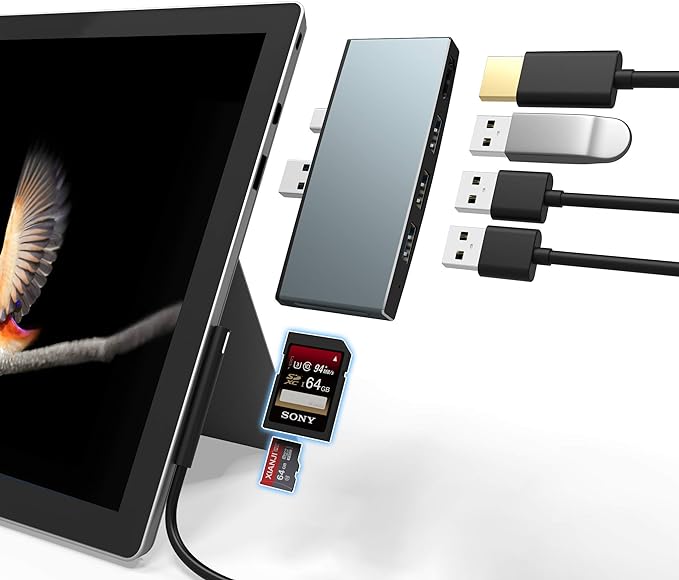Surface Pro 6/ Pro 5/ Pro 4 Docking Station USB Hub, Surface Pro Docking Station with 4K HDMI, 3X USB3.0 Ports, SD/TF Card Reader, Accessories for Microsoft Surface Pro 4/5/6