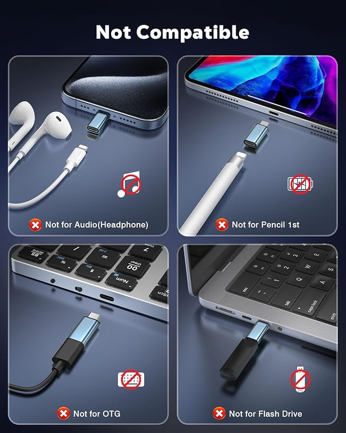 MoKo 4 Pack Lightning Female to USB C Male Adapter,USB-C Lightning Adapter for iPhone Air 17 16 15 Pro Max Plus, iPad Pro/Air, Galaxy,iPhone to USB C Adapter for Data Sync, NOT for Audio/OTG, Cyan
