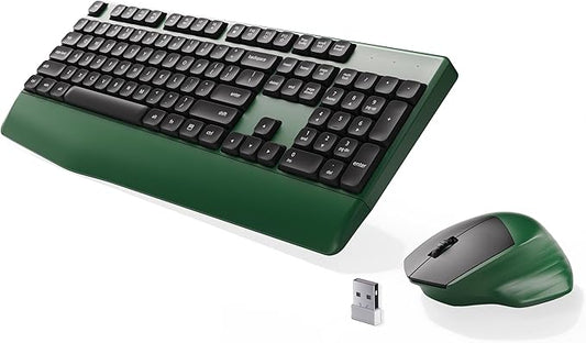 Ergonomic Keyboard and Mouse Combo with Wrist Rest, BK Chipset, Full-Size Colorful Office Keyboard and Mouse, Power Button, USB Receiver for PC Laptop(Dark-Green Black)