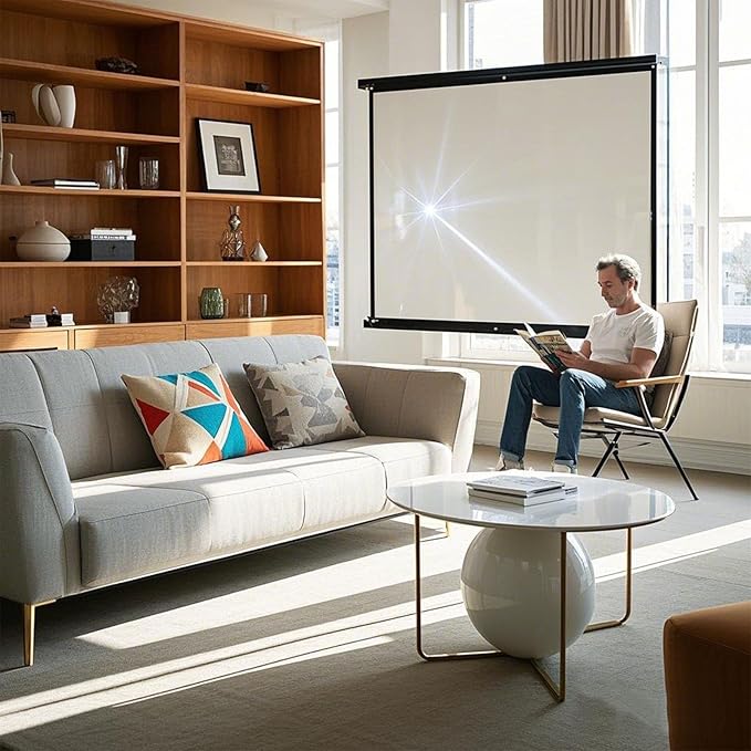 100 Inch Foldable Projector Screen for Wall, Hanging Portable Projector Screen Outdoor & Indoor - Thickened Anti-Crease White Screen with 4 Corner Ropes for Camping, Home Theater, Party