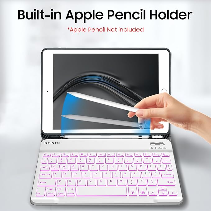 FINTIE Backlit Keyboard Case for iPad 9th / 8th / 7th Generation (2021/2020/2019) 10.2 Inch, Soft TPU Back Cover with 7 Colors Backlight Magnetically Detachable Bluetooth Keyboard, Gray
