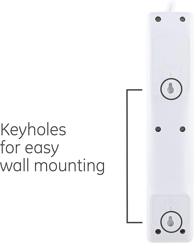 GE Surge Protector Power Strip, 6 Ft Extension Cord, 6 Outlet Extender, 800 Joules, Flat Plug, Twist-to-Close Safety Covers, ETL Listed, White, 2 Pack, 54638