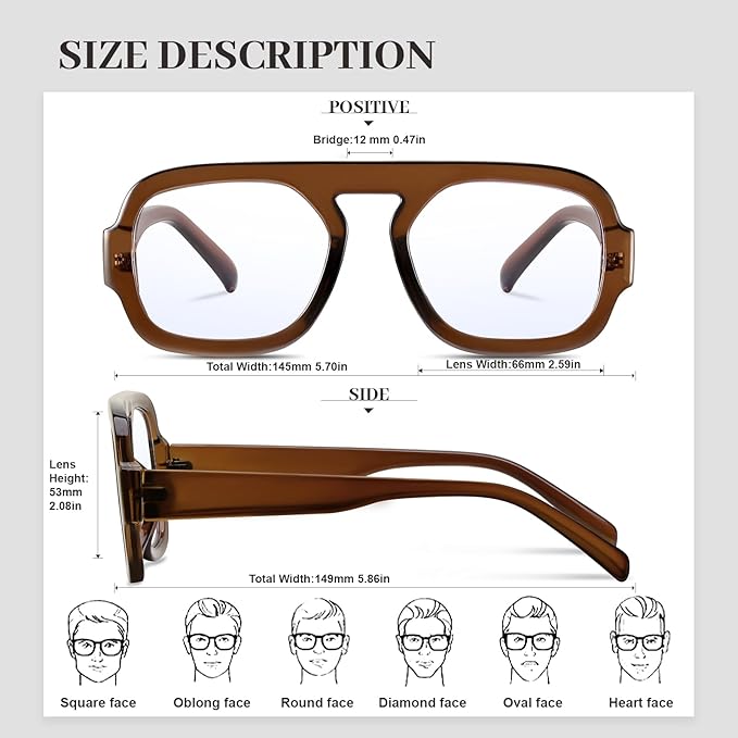 Aviator Blue Light Blocking Glasses for Women Men Square Flat Top Computer TV Eyeglasses Anti Eyestrain