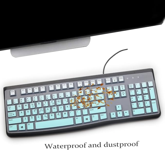 2PCS Keyboard Cover for Logitech K120 & MK120 Ergonomic Desktop USB Keyboard Ultra Thin US Layout Protective Skin-MintGreen+Clear