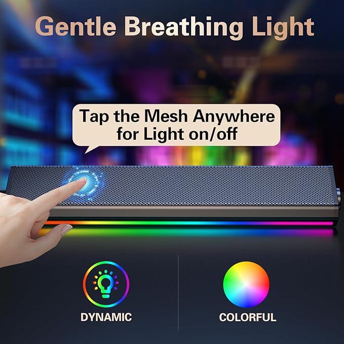 LENRUE Computer Speakers for Desktop,PC Speakers with Bluetooth,USB Wired Computer Speakers for PC Desktop Laptop Monitors,Gaming Speakers with Light and Dual Touch Tech (Type-C Adapter Included)