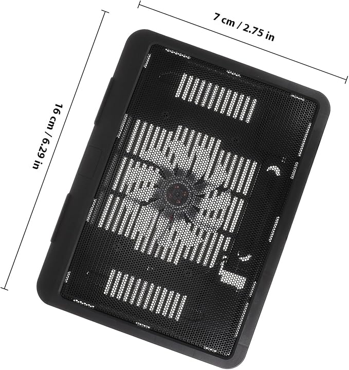 Silent Laptop Cooling Pad with Anti-Slip Fan Cooler and Adjustable Stand for Gaming Notebooks, Black, Suitable for Desktop and Travel Use
