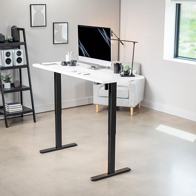 VIVO Electric 60 x 24 inch Stand Up Desk, Height Adjustable, White Top Black Frame, Home and Office Furniture Sets, DESK-KIT-B06W