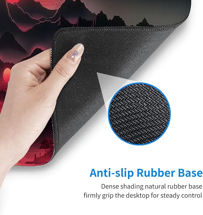Extended Gaming Mouse Pad, Large Desk Mat XL Anime Mouse Pad Waterproof with Stitched Edges, Non-Slip Desktop Pad for Home and Office, Level Up Your 31.5x11.8 Inch (Darkness Red Moon3)