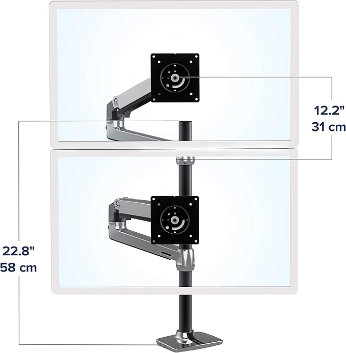 Ergotron – LX Vertical Stacking Dual Monitor Arm, VESA Desk Mount – for 2 Monitors Up to 40 Inches, 7 to 22 lbs Each – Tall Pole, Polished Aluminum