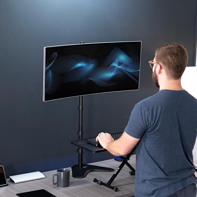 VIVO Extra Tall Single LCD Computer Monitor Free-Standing Adjustable Desk Stand for 1 Screen up to 27 inch, STAND-V011H