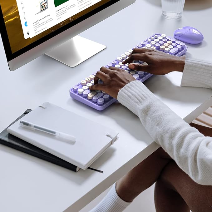 KNOWSQT Wireless Keyboard and Mouse Combo Purple - 2.4G Colorful Typewriter Less Noise Full-Size Keyboards - USB Receiver Plug and Play, for Computer, PC, Laptop, Desktop, Windows, Mac