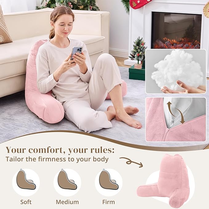 Sasttie Reading Pillow, Pillows for Reading or Relaxing – Ergonomic Support for Head, Neck, Back, and Lumbar, 21-Inch, Light Pink