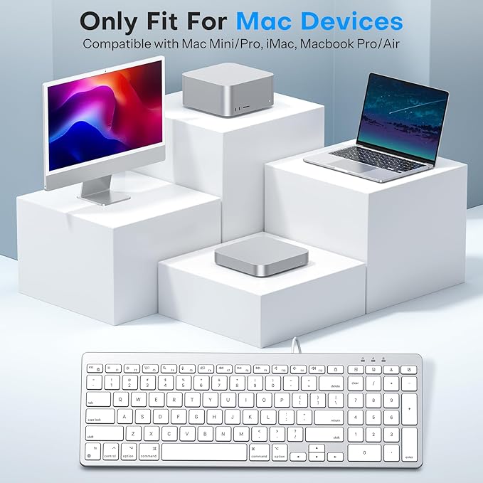 OMOTON Keyboard and Mouse for Mac, Wired Keyboard for Mac with Numeric Pad Dual Interface (Type-C & USB), Mouse with USB A Interface for MacBook Pro/Air, iMac, Mac mini/Pro Laptop, Silver White