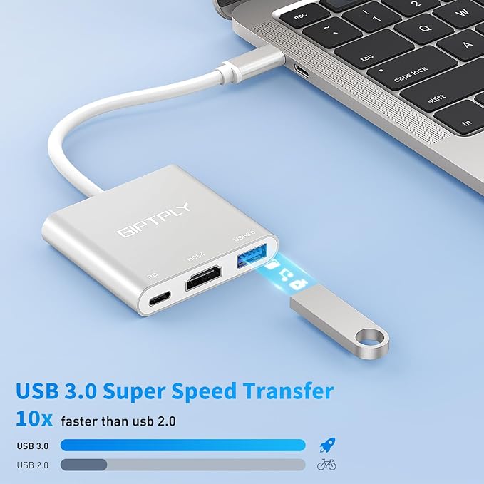 USB C to HDMI Adapter, 3-in-1 USBC Digital AV Multiport Adapter, USB Type C Converter to 4K@30Hz HDMI, USB 3.0, 100W PD for MacBook Pro/Air,iPad Pro Chromebook,Acer,HP,Dell,Surface,Samsung