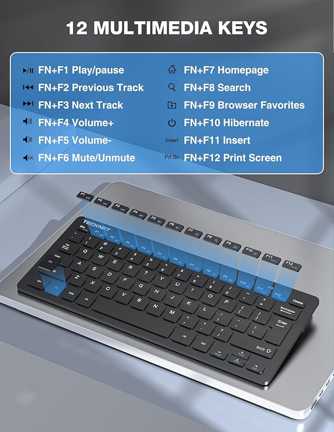 TECKNET Wireless Keyboard and Mouse Combo, Mini Cordless Computer Keyboard and Mouse Set 2.4GHz, Silent Adjustable 1600 DPI, Quiet Click, Lag-Free for Computer, Laptop, PC, Windows, Mac, Chrome OS
