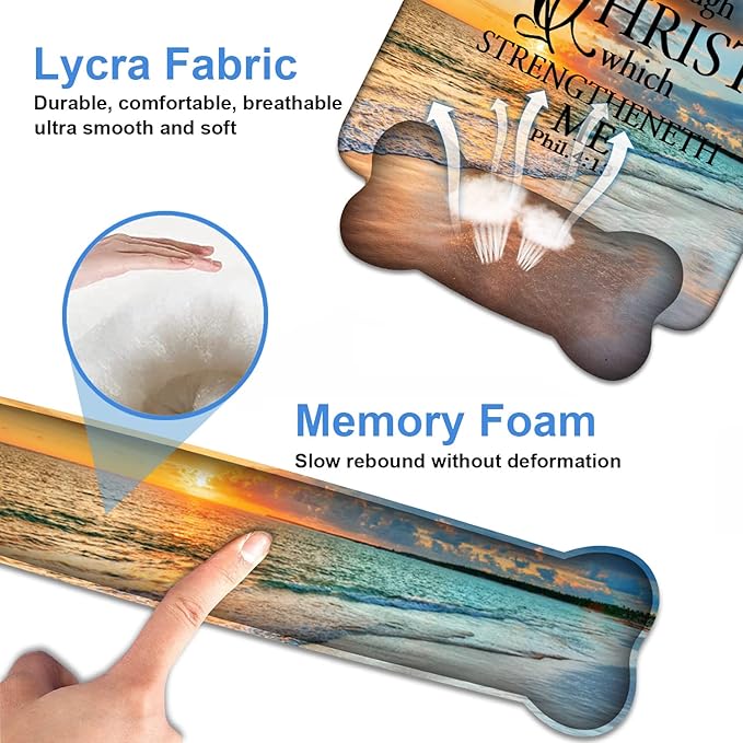 Wrist Rest Support Ergonomic Gel Mouse Pad and Memory Foam Keyboard Set, Non-Slip Rubber PU Base for Home Office Working Studying Easy Typing & Pain Relief, Bible Verse Phil 4:13