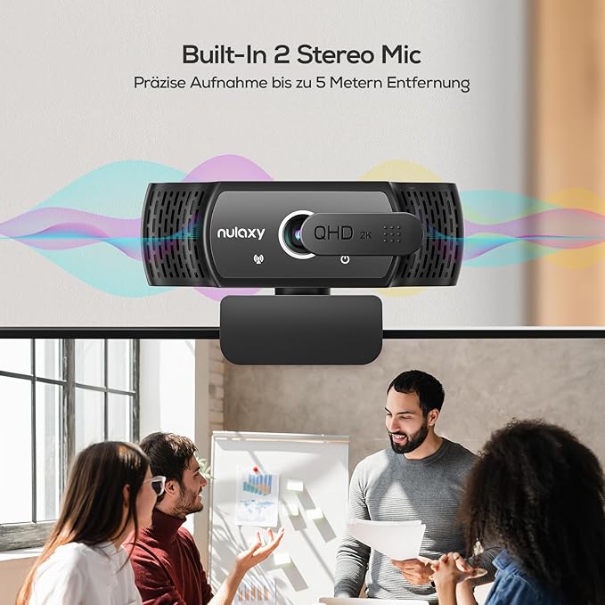 Nulaxy QHD 2K Webcam with Auto Light Correction, PC Camera with Dual Noise-Cancelling Mics, 1.5M USB Plug & Play, 92° Ultra Wide-Angle Lens with Privacy Cover, for Video Calling and Conferencing
