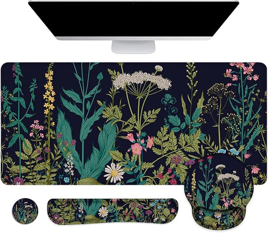 LATEEFAH Mouse Pad with Wrist Rest, Large Mouse Pad, Ergonomic Gaming Desk Pad Keyboard Wrist Rest Set, 4-in-1 Desk Mat Keyboard Mat for Home, Office