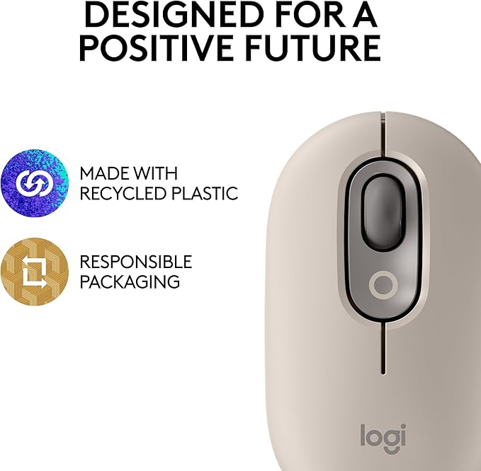 Logitech POP Mouse, Wireless Mouse with Customizable Emojis, SilentTouch Technology, Precision/Speed Scroll, Compact Design, Bluetooth, Multi-Device, OS Compatible - Mist