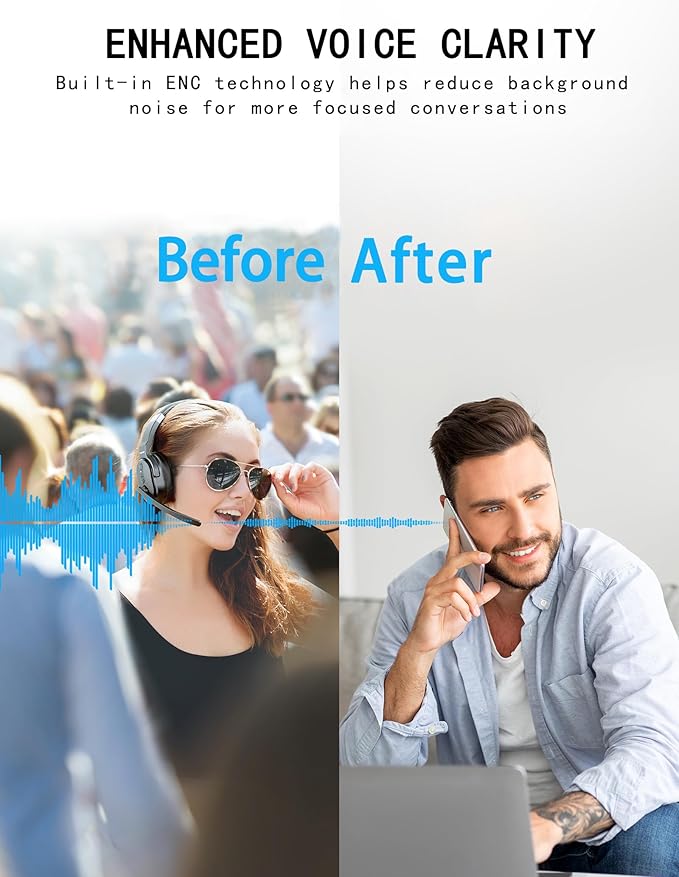 TECKNET Bluetooth Trucker Headset, Single and Dual Ear Wireless Headset with Mic for Work Noise Cancelling, 50Hrs 3 EQ Music Modes Trucker Bluetooth Headphones for PC, Drivers, Office, Call Center