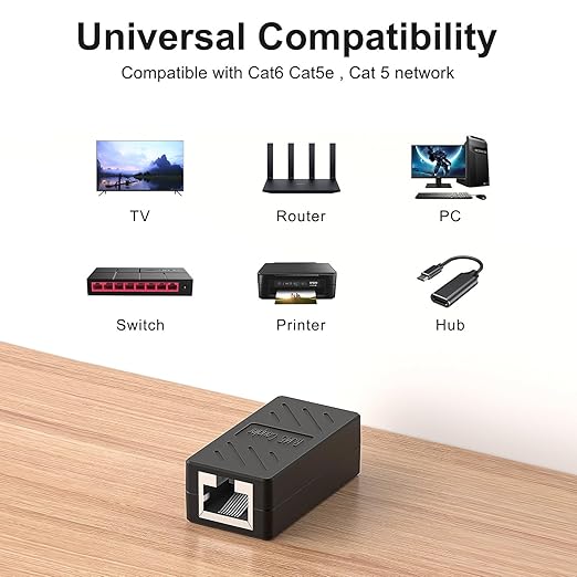 100 PCS Gigabit RJ45 Coupler, Ethernet Extender Connector in Line Coupler for Cat8/Cat7/Cat6/Cat5e/Cat5 Ethernet Cable Extender Adapter Female to Female (Black)
