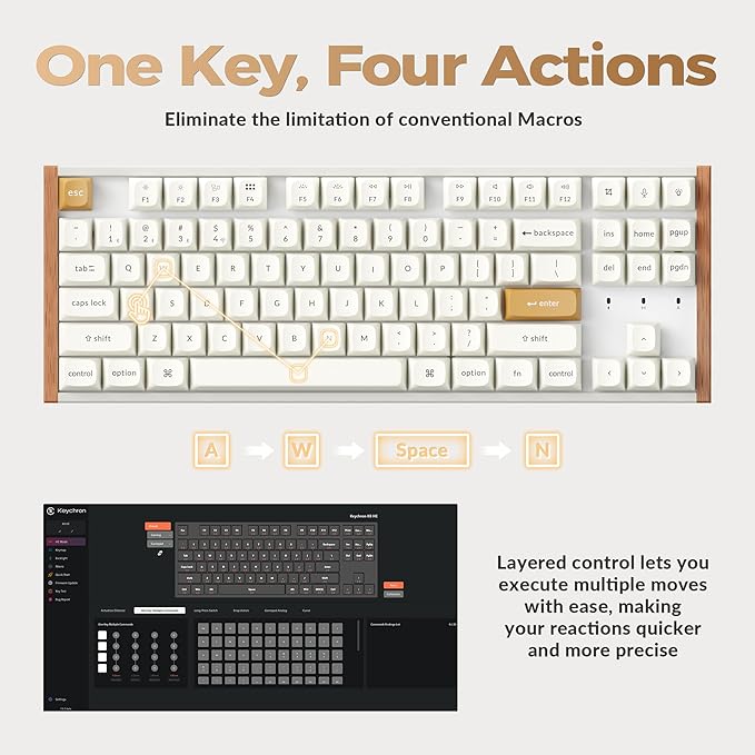 Keychron K8 HE TKL Hall Effect Wireless Mechanical Keyboard, Magnetic Hot-Swappable Switches, Rapid Trigger, QMK/VIA, RGB, 2.4GHz/Bluetooth 5.2/Wired, Aluminum & Wood Frame, Mac Windows Linux - White