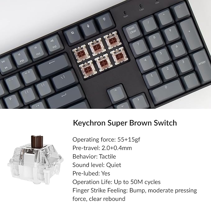 Keychron K10 Full Size Layout White LED Backlit Hot-Swappable Mechanical Keyboard for Mac Windows, Multitasking 104-Key Bluetooth Wireless/USB Wired Computer Keyboard with Keychron Super Brown Switch