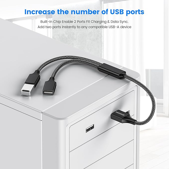 MOGOOD USB Splitter Cable USB y Splitter Adapter Dual USB 2.0 Power Cord Extension for Charging/Data Transfer/Laptop/Mac/Car