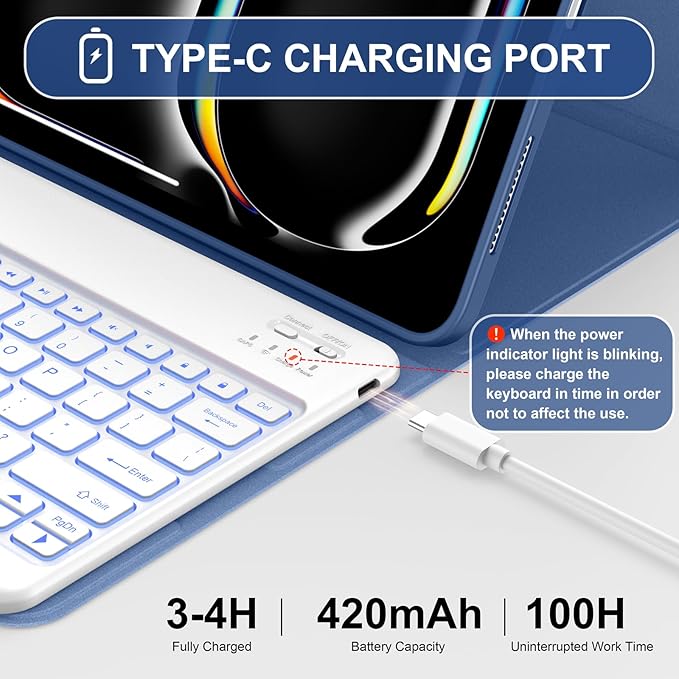 Soke Keyboard Case for iPad Pro 13 Inch (M5 2025/M4 2024), 7-Color Backlit Detachable Bluetooth Keyboard, Folio Stand TPU Back Cover with Pencil Holder for iPad Pro 13", Ocean Marble
