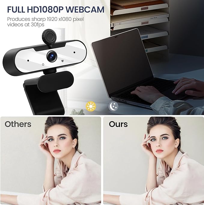 USB HD 1080P Video Webcam and Wide Angle Camera with Built-in Microphone and Rotatable Tripod,for Laptop Computer or Desktop PC,Great for Live Streaming.Calls.Video Conferencing -1 (White)