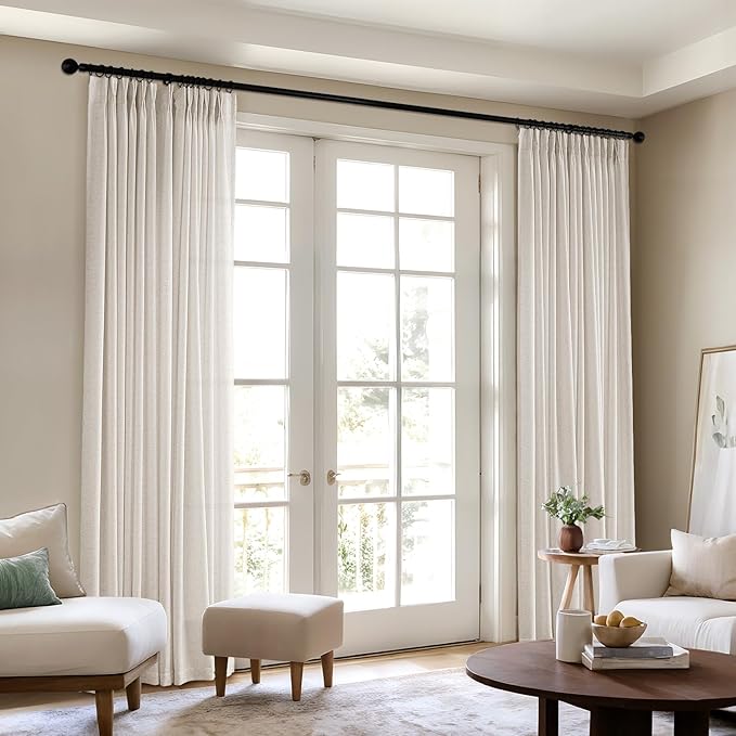 Memory Trained Pinch Pleated Curtains 96 Inches Long, Viral Linen Pinch Pleat Sheer Curtains with Ring Hooks&Clips for Track System Living Room, Natural Light Filtering Privacy Curtain 2 Panel Set