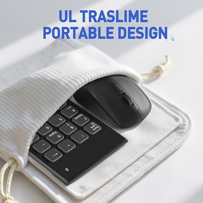 Wireless Number Pad and Mouse Combo, 19 Key USB Keypad and 3 Adjustable DPI Silent Mouse, 2.4GHz Ultra Slim Keypad for Laptop, PC, Desktop, Notebook – One USB Receiver, Portable and Lightweight