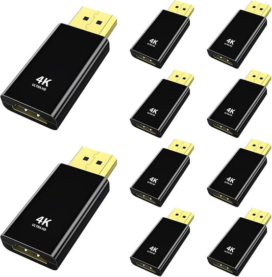 4K DisplayPort to HDMI Adapter 10 Pack,24K Gold Plated Uni-Directional Display Port DP to HDMI Passive Adapter Compatible for HP, HDTV, AMD, NVIDIA,Dell, GPU,Projector, PC,Desktop