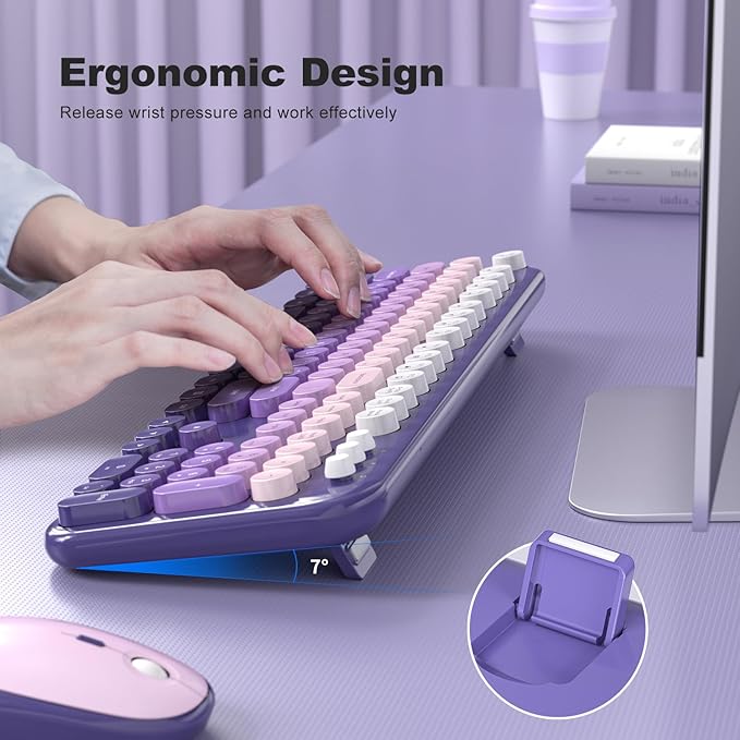 MOFII Wireless Keyboard and Mouse Combo - Purple-Gradient Full-Sized Plug and Play Colorful Computer Keyboards - 104 Keys Round Keycap USB 2.4G Cute Keyboard for Windows/Laptop/Mac/Desktop/PC