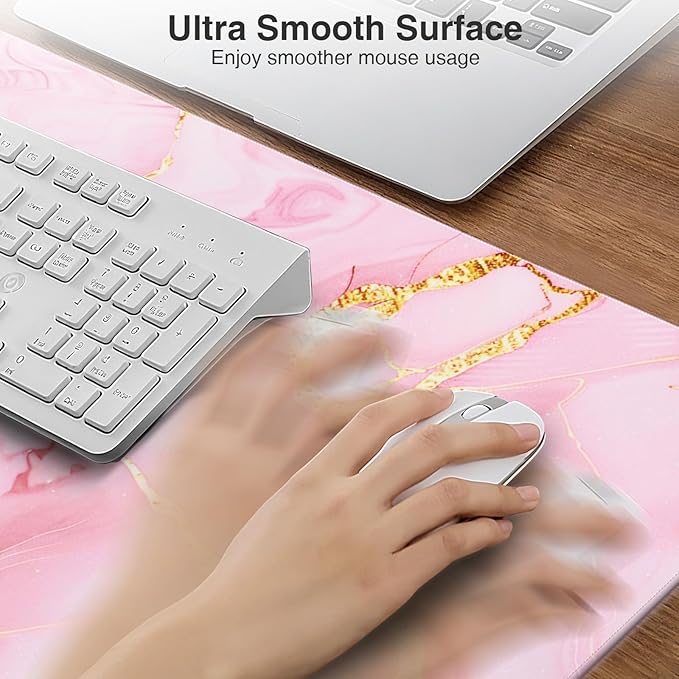 Pink Marble Mouse Pad with 15W Wireless Charging, 31.5"x15.8" Large Gaming Desk Pad/Mat for Women Girls, Waterproof Ultra-Smooth Surface, Non-Slip Base, with 20W PD Adapter