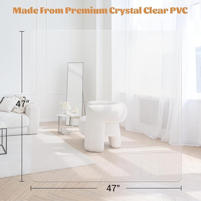 KMAT Office Chair Mat,Easy Glide Hard Wood Tile Floor Mats, Clear Desk Chair Mat for Home Office Rolling Chair,Heavy Duty Floor Protector -47"x47" Rectangular