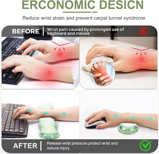 L-SPOUTTO Green Checkered Mouse Pad Set,Scalloped XXL Desk Mat + Ergonomic Mouse Wrist Rest + Gel Keyboard Wrist Rest for Keyboard 65%/75%,3in1 Large Desk Pad for Desktop Home Office Computer Game
