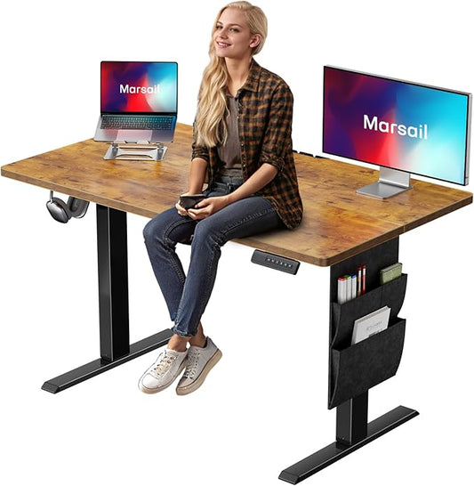 Marsail Standing Desk Adjustable Height Home Office Desk,‎48x24 Inch Electric Standing Desk, Stand up Desk with Storage Bag,Headphone Hook for Computer Workstations Desk 4 Memory Preset